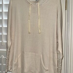 Cream Women's Hoodie with Lace Detail